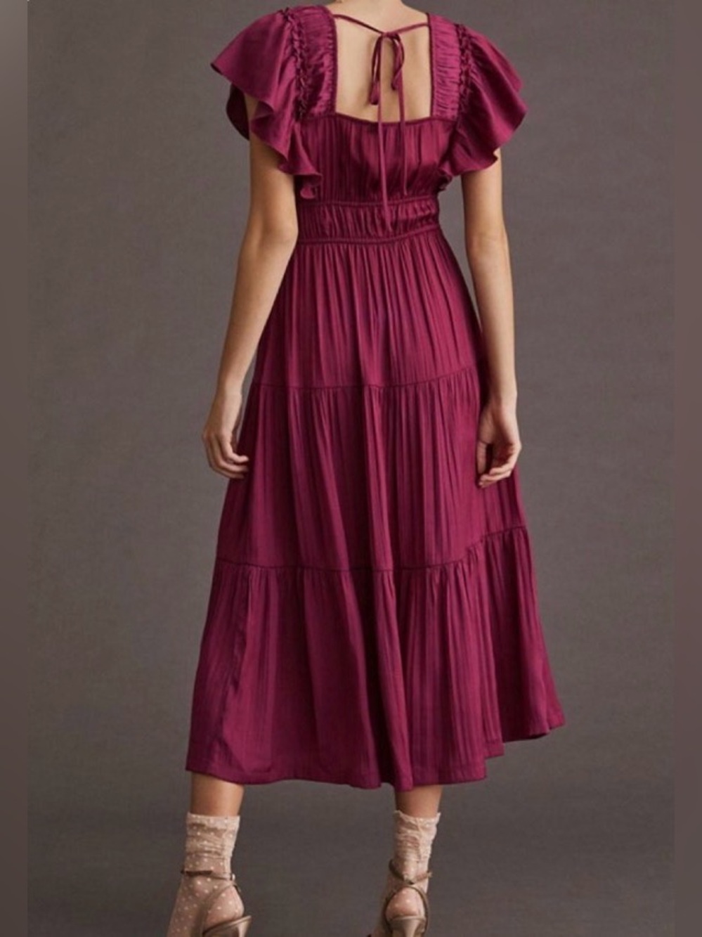 Anthropologie Berry Ruffle Maxi Dress Tie XL